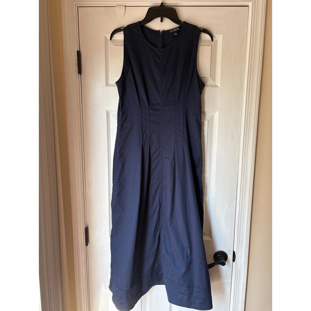 J Crew Womens Size 8 Navy Blue Sleeveless Pleated Cotton Dress